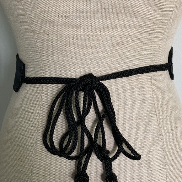 Vintage Black Beaded Belt with Tie Back - Picture 4 of 5